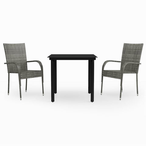 vidaXL 3-Piece Patio Dining Set â€“Outdoor Furniture Set - Gray and Black - Weather- PE Rattan - Powder-Coated Steel - Easy Assembly - Compact Size