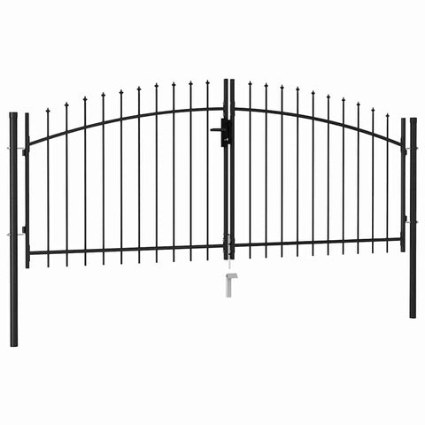 vidaXL Fence Gate Double Door with Spike Top Steel Garden Lawn Barrier Drive Gate Fencing Metal Stockade Courtyard Outdoor Structure 9.8'x4.1' Black