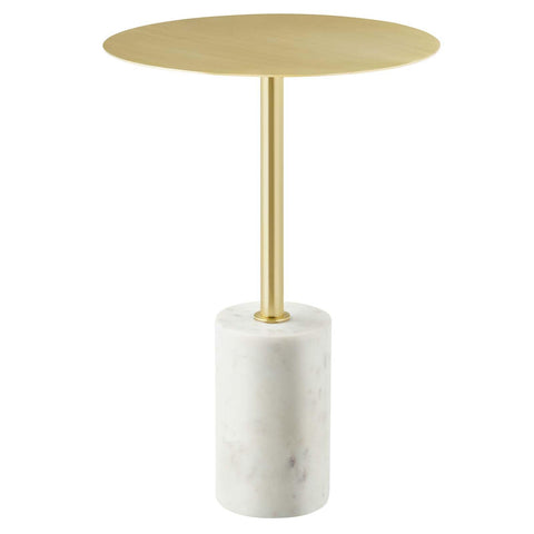 Modway EEI-6605-WHI-BRA Lyric Round Side Table, White Brass