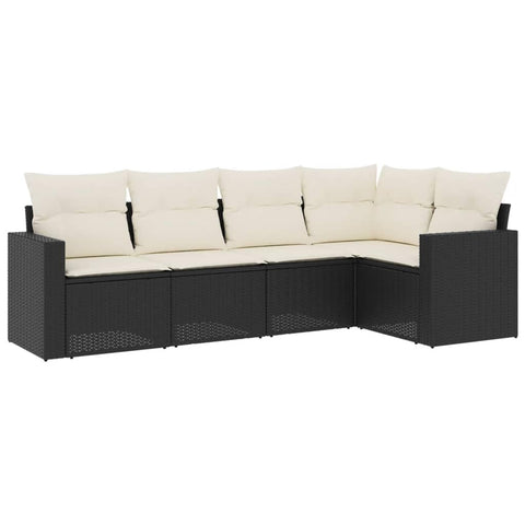 vidaXL Patio Sofa Set with Cushions 5 Piece, Patio Furniture, Outdoor Sectional Sofa Conversation Set for Balcony Garden, Black Poly Rattan