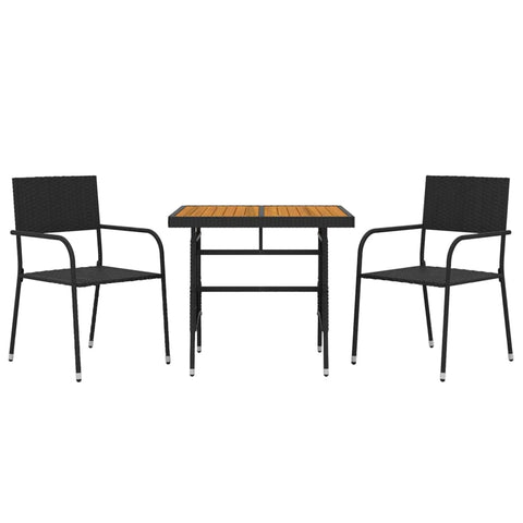 vidaXL Patio Dining Set 3 Piece, Outdoor Dining Set for 2, Table and Chair for Garden Backyard, Dining Chair, Farmhouse Style, Poly Rattan Black