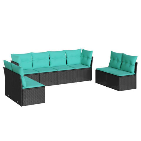 vidaXL Patio Sofa Set with Cushions 8 Piece, Outdoor Conversation Set, Sectional Sofa for Balcony Garden, Modern Style, Black Poly Rattan