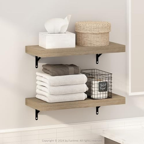 Furinno Tanna 22-Inch Wall Mounted Bathroom Floating Display Shelves Natural Set of 2