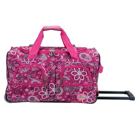 Rockland Rolling Duffel Bag, Pink Bandana, 22"