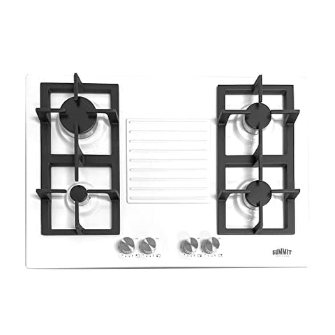 Summit 30"4 Burner Gas Cooktop, White, Cast Iron- GC431W