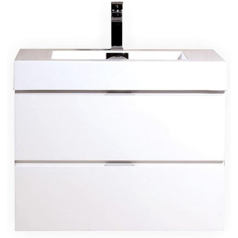 Oakestry Bliss 30 Inch Wall Mounted Bathroom Vanity High Gloss White Finish Modern Floating Cabinet with Integrated Sink and Soft Close Storage for Medium Size Bathrooms