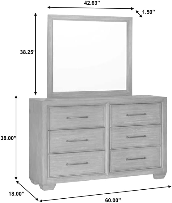 Andover Solid Wood 6 Drawer Dresser in Dove Gray Finish by Samuel Lawrence