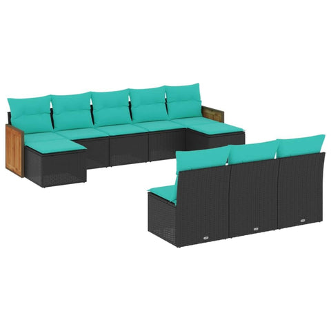 vidaXL Patio Sofa Set with Cushions 10 Piece, Outdoor Conversation Set with Storage, Patio Furniture Set, Modern Style, Black Poly Rattan