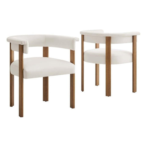 Modway Imogen Stain-Resistant Performance Velvet Barrel Dining Chairs Set of 2 in Alabaster, Modern Kitchen Armchairs with Open-Back - Curved Backrest Dining Chairs with Wood Legs and Armrests