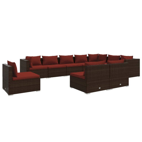 vidaXL Patio Lounge Set 10 Piece, Patio Furniture Set for Outdoor Garden, Sectional Sofa with Cushions, Corner Sofa, Poly Rattan Brown