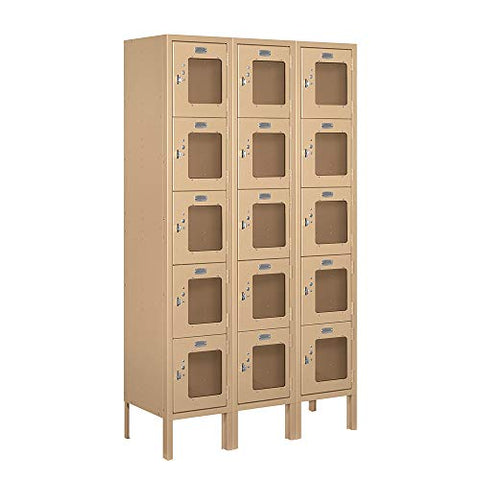 Salsbury Industries S-65352TN-U 12" Five Tier Box Style, 3 Wide x 5 Feet High x 12 Inches Deep, Unassembled See-Through Metal Locker, Tan