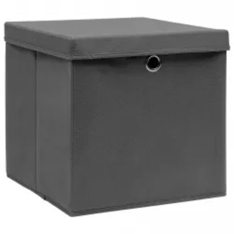vidaXL 10 pcs gray foldable storage boxes with covers - durable non-woven fabric bins 11"x11"x11" - elegant metal eyelet cube organizers