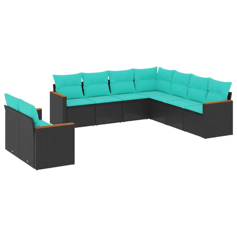 vidaXL Patio Sofa Set with Cushions 9 Piece, Outdoor Conversation Set, Sectional Sofa for Balcony Garden, Modern Style, Black Poly Rattan
