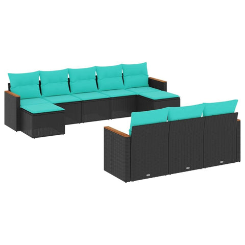 vidaXL Patio Sofa Set with Cushions 10 Piece, Outdoor Conversation Set, Sectional Sofa for Balcony Garden, Modern Style, Black Poly Rattan
