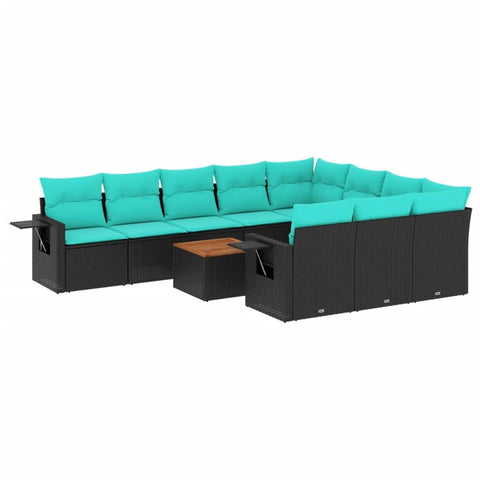 vidaXL Patio Sofa Set with Cushions 11 Piece, Outdoor Conversation Set, Sectional Sofa for Balcony Garden, Modern Style, Black Poly Rattan