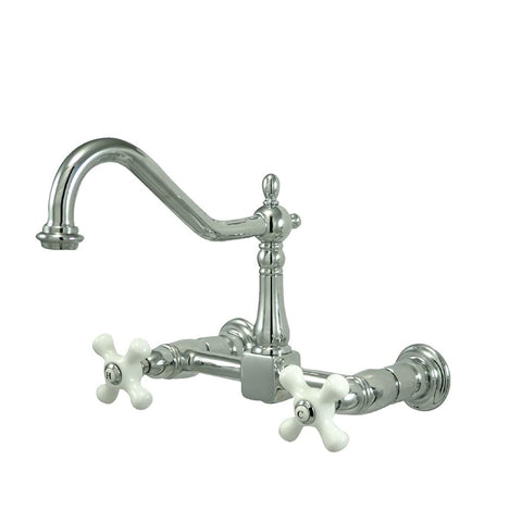 Kingston Brass KS1241PX Heritage Wall Mount Bridge Kitchen Faucet, Polished Chrome