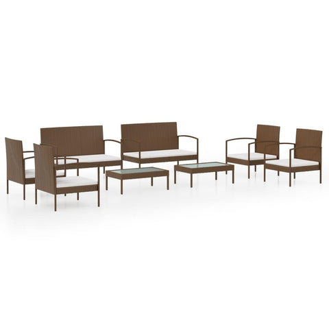 vidaXL 8-Piece Patio Lounge Set with Cushions - PE Rattan, Powder-Coated Steel Frame, Glass Tabletop - Brown Poly Rattan Outdoor Furniture, Comfortable Seating for Garden, Patio Living