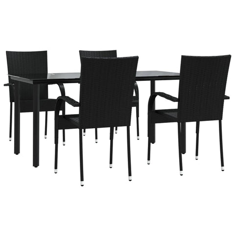 vidaXL 5 Piece Patio Dining Set - Durable Weather Resistant Poly Rattan Material, Outdoor Dining Set with Tempered Glass Tabletop and Powder-Coated Steel Frame in Black