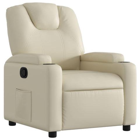vidaXL Cream Faux Leather Wingback Recliner Chair - Manual Recline Armchair for Living Room, Home Theater with Cup Holders