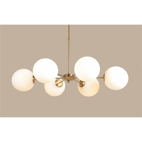 Moti Lune 6-Light Modern Pendant Fixture in Brass Colored Iron with White Shades