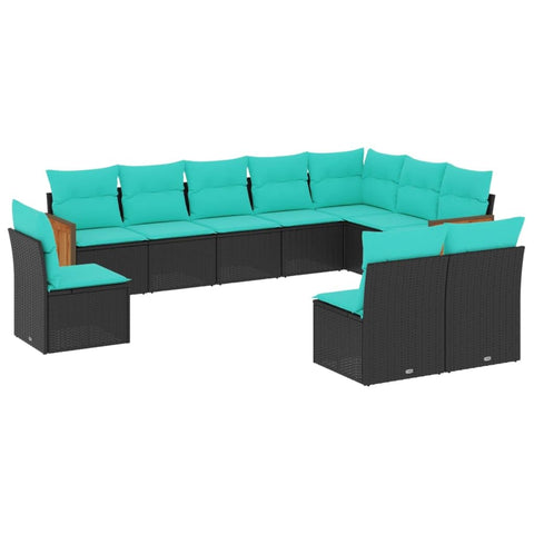 vidaXL Patio Sofa Set with Cushions 10 Piece, Outdoor Conversation Set, Sectional Sofa for Balcony Garden, Modern Style, Black Poly Rattan