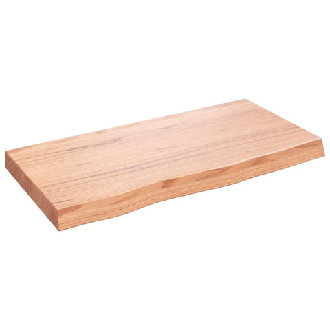 vidaXL Light Brown Bathroom Countertop - Solid Oak Wood with Varnish Finish, Handmade with Live Edge, Versatile Use & Durable Construction(31.5"x15.7"x(0.8"-2.4"))