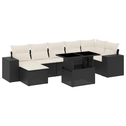 vidaXL Patio Sofa Set with Cushions 8 Piece, Garden Lounge Set, Outdoor Conversation Set, Sectional Sofa for Garden, Modern Style, Black Poly Rattan