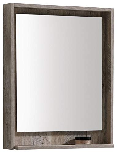 Bosco 24" Framed Mirror With Shelve - Nature Wood Finish