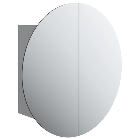 vidaXL Bathroom Cabinet â€“ Modern Wall-Mounted Storage Organizer with LED Lights and Round Mirror, Gray Engineered Wood, 15.7"x15.7"x6.9"