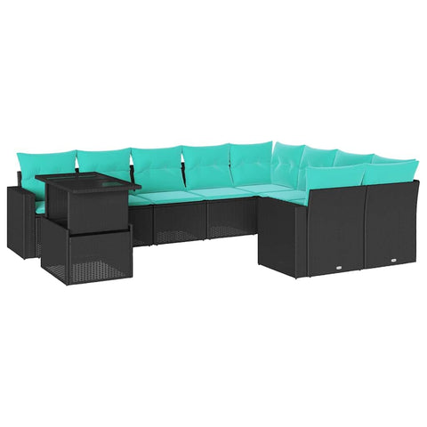 vidaXL 10 Piece Garden Sofa Set with Cushions Black Poly Rattan