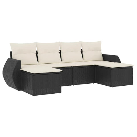 vidaXL Patio Sofa Set with Cushions 6 Piece, Outdoor Conversation Set, Sectional Sofa for Balcony Garden, Modern Style, Black Poly Rattan