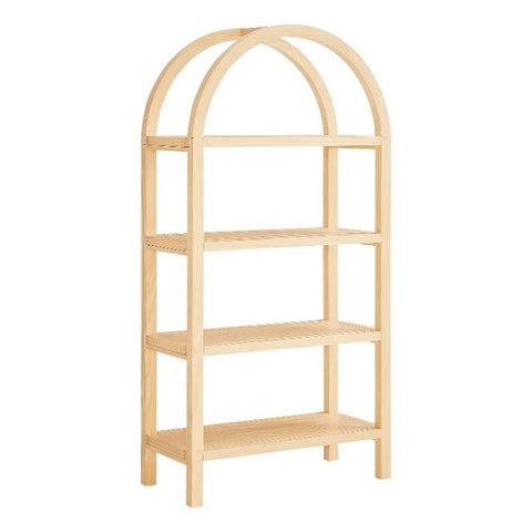Modway Vexley 60 Inch Arched Bookshelf in Natural – Modern Pine and Acacia Open Display Bookcase for Living Room, Office, Reading Nook