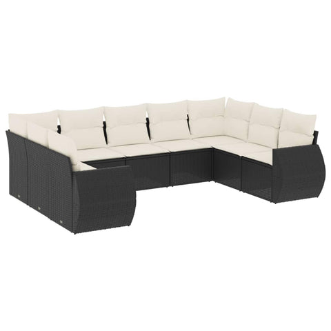 vidaXL Patio Sofa Set with Cushions 9 Piece, Outdoor Conversation Set, Sectional Sofa for Balcony Garden, Patio Furniture, Black Poly Rattan
