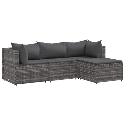 vidaXL 4 Piece Patio Lounge Set with Cushions Gray Poly Rattan - Outdoor, Garden, Terrace Furniture