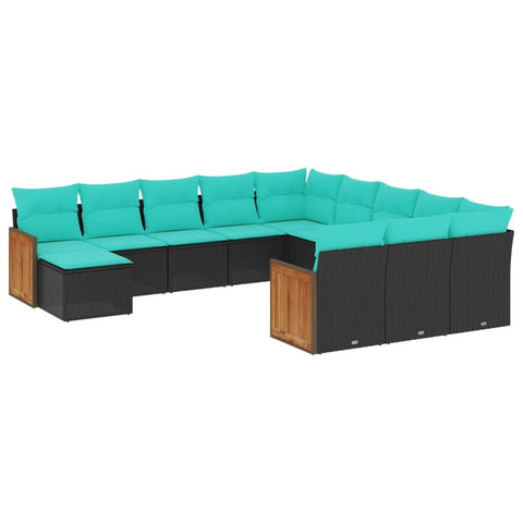 vidaXL 12 Piece Patio Sofa Set with Cushions - Black Poly Rattan Outdoor Furniture Modular Seating for Garden, Deck or Terrace