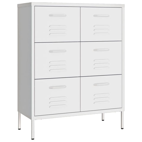 vidaXL 6-Drawer Steel Cabinet with Ball Bearing Runners - White, 31.5"x13.8"x40" - Spacious 3-Section Drawers