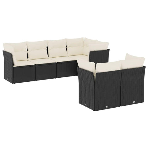 vidaXL Patio Sofa Set with Cushions 7 Piece, Outdoor Conversation Set, Sectional Sofa for Balcony Garden, Modern Style, Black Poly Rattan