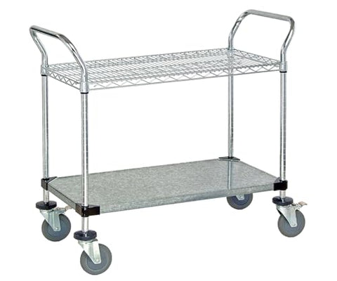 Quantum Storage Systems WRC-1836-2CG 2-Tier Wire Utility Cart, 1 Wire and 1 Solid Shelf, Chrome Finish, 18" Width x 36" Length x 37-1/2" Height