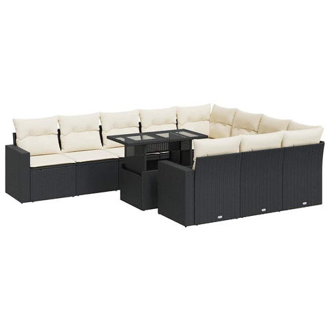 vidaXL 11 Piece Patio Sofa Set with Cushions Black Poly Rattan, Garden Sofa Set, Garden Lounge Set, Sofa for Garden, Outdoor Sofa Set