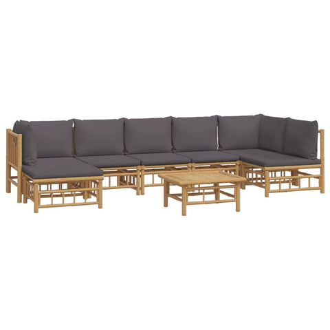 vidaXL Bamboo Patio Lounge Set with Dark Gray Cushions - 8 Piece Modular Sofa Set Including Middle Sofa, Corner Sofa, Footstool and Table for Outdoor Garden