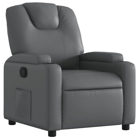 vidaXL Gray Faux Leather Recliner Chair with Manual Recline, Cup Holders and Side Pocket for Living Room, Bedroom Comfort