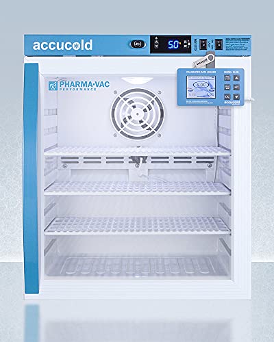 ACCUCOLD 1 cu.ft. Medical Refrigerator, 18” Wide, Compact Vaccine Refrigerator, with NIST Calibrated Data Logger, Glass Door - ARG1PVDL2B
