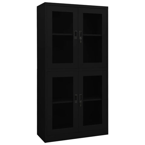 vidaXL Sturdy and Durable Office Cabinet - Tempered Glass and Black Steel - 35.4"x15.7"x70.9" - Lockable Doors - 2 Adjustable Shelves