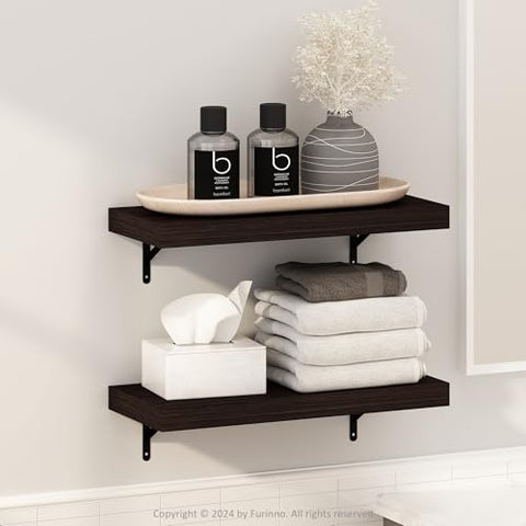 Furinno Tanna 22-Inch Wall Mounted Bathroom Floating Display Shelves Tobacco Oak Set of 2