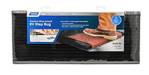 Camco 42953 RV Step Rug (Premium Wrap Around Double Ribbed, 100% Polyester (18" x 23") - Black)