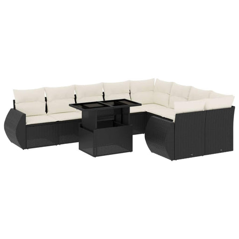 vidaXL Patio Sofa Set with Cushions 10 Piece, Garden Lounge Set, Outdoor Conversation Set, Sectional Sofa for Garden, Modern Style, Black Poly Rattan