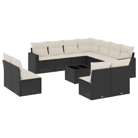 vidaXL Patio Sofa Set with Cushions 12 Piece, Outdoor Sectional Sofa, Conversation Set for Balcony Garden, Patio Furniture, Black Poly Rattan