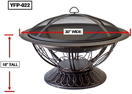 Hiland FT-022 Wood Burning Fire Pit w/Wood Grate and Domed Mesh Screen Lid w/Poker Included, Round, Antiqued Black
