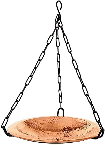Oakestry BBH-02CP Hammered Hanging birdbath Bowl, Polished Copper