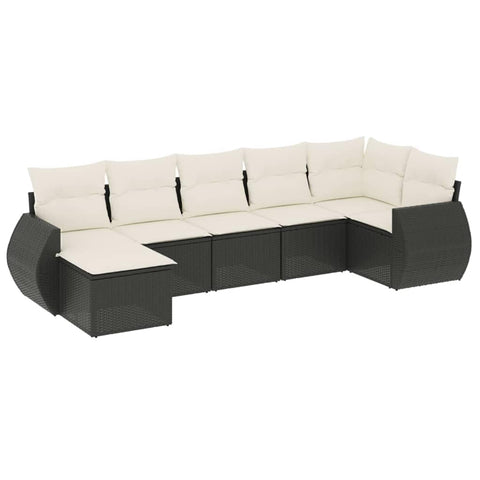 vidaXL Patio Sofa Set with Cushions 7 Piece, Outdoor Conversation Set, Sectional Sofa for Balcony Garden, Modern Style, Black Poly Rattan
